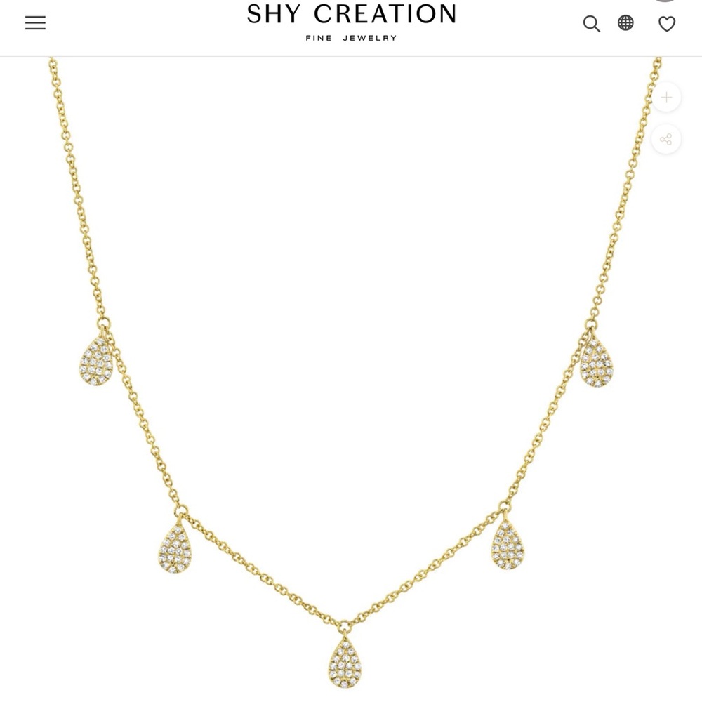 Shy Creation Diamond Pear Teardrop Pave 5 Station Drop Necklace 14K Yellow Gold